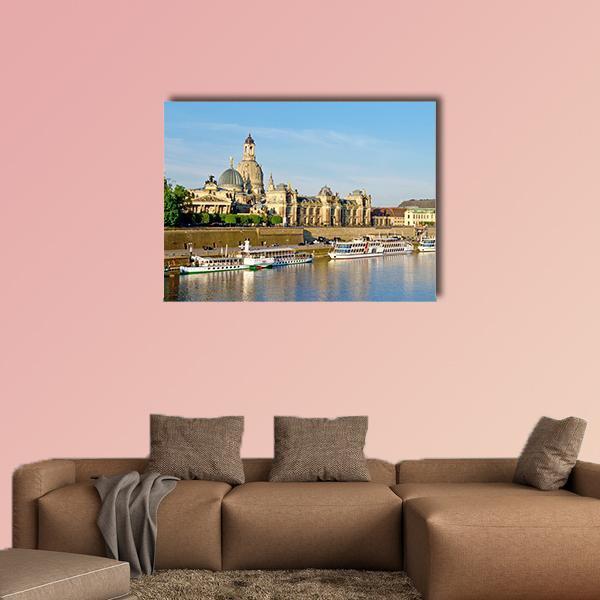View Of Old Dresden Over The River Elbe Canvas Wall Art-1 Piece-Gallery Wrap-48" x 32"-Tiaracle
