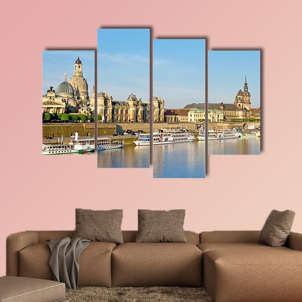 View Of Old Dresden Over The River Elbe Canvas Wall Art-4 Pop-Gallery Wrap-50" x 32"-Tiaracle