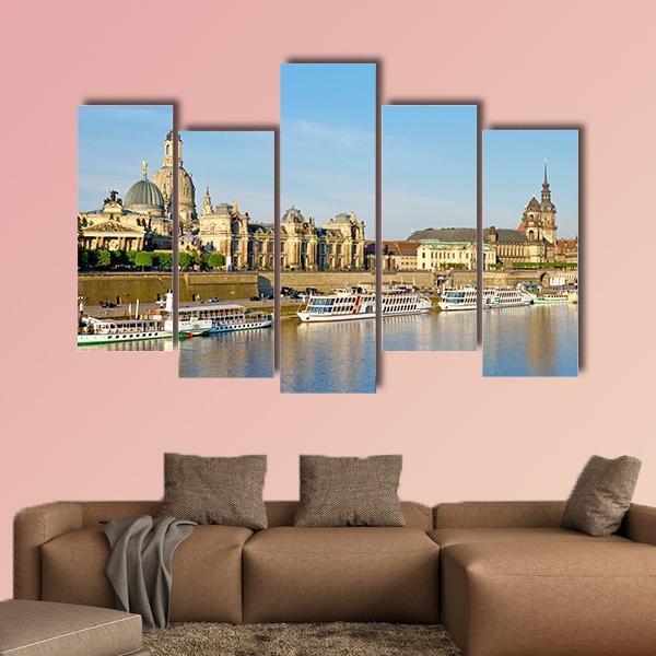 View Of Old Dresden Over The River Elbe Canvas Wall Art-5 Pop-Gallery Wrap-47" x 32"-Tiaracle