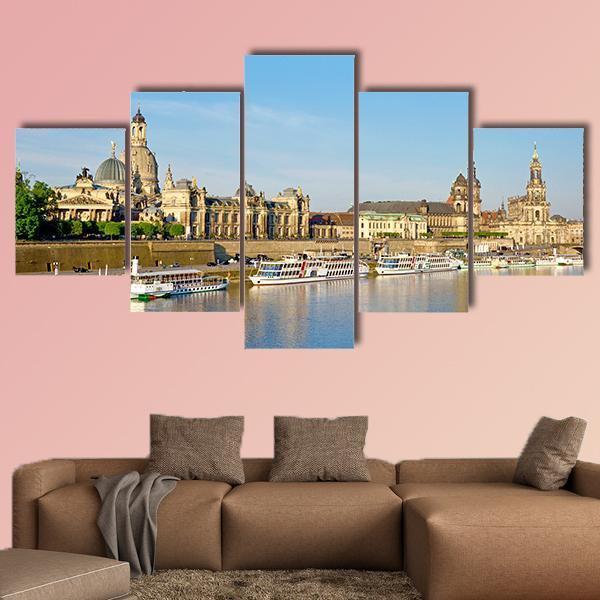 View Of Old Dresden Over The River Elbe Canvas Wall Art-5 Star-Gallery Wrap-62" x 32"-Tiaracle