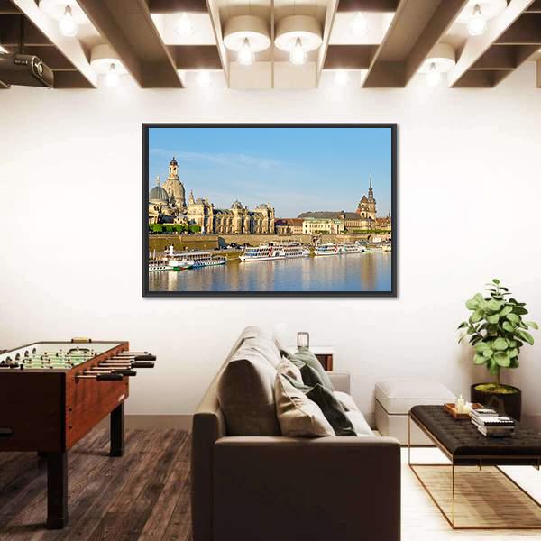 View Of Old Dresden Over The River Elbe Panoramic Canvas Wall Art-1 Piece-36" x 12"-Tiaracle