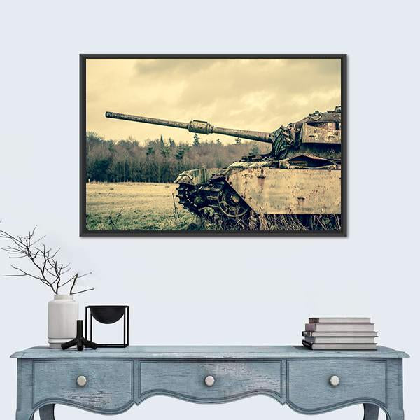View Of Old Tank Canvas Wall Art-1 Piece-Floating Frame-24" x 16"-Tiaracle
