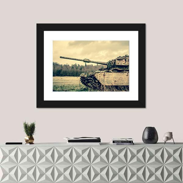 View Of Old Tank Canvas Wall Art-1 Piece-Framed Print-20" x 16"-Tiaracle