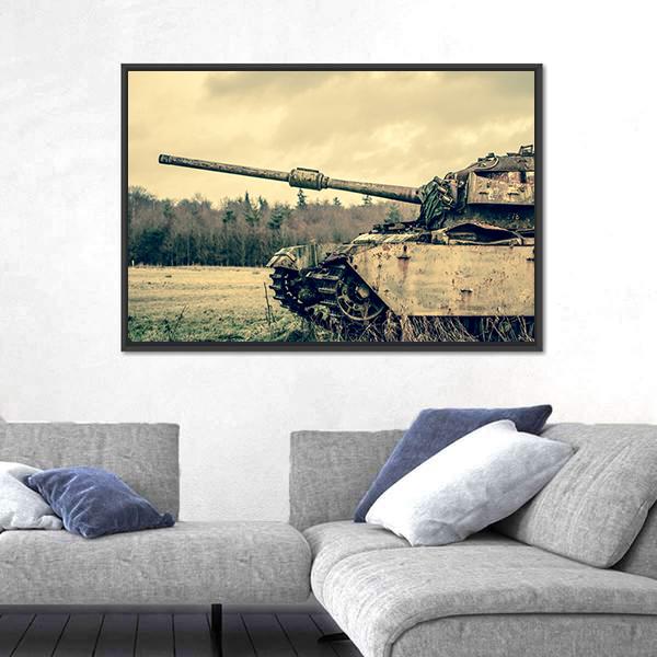 View Of Old Tank Canvas Wall Art-3 Horizontal-Gallery Wrap-25" x 16"-Tiaracle