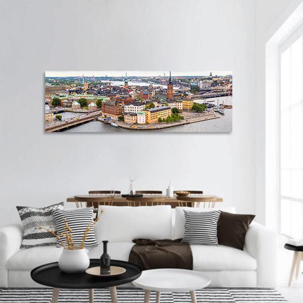 View Of Old Town Gamla Stan In Stockholm Panoramic Canvas Wall Art-3 Piece-25" x 08"-Tiaracle