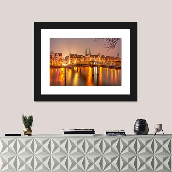 View Of Old Town Pier Architecture In Lubeck Canvas Wall Art-1 Piece-Framed Print-20" x 16"-Tiaracle