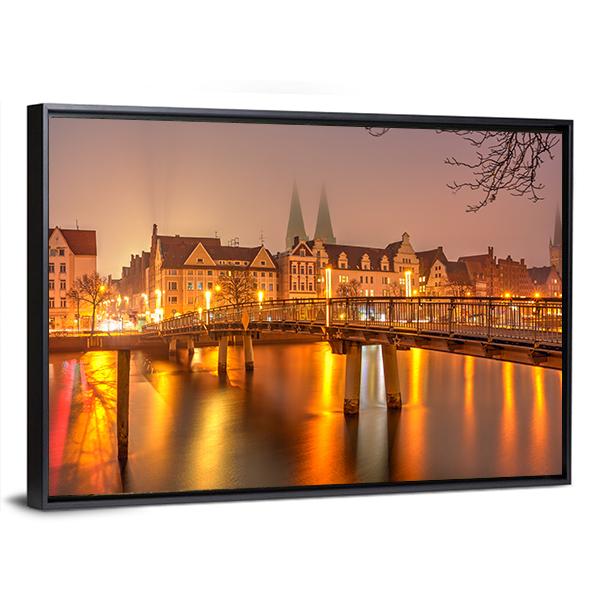 View Of Old Town Pier Architecture In Lubeck Canvas Wall Art-3 Horizontal-Gallery Wrap-25" x 16"-Tiaracle