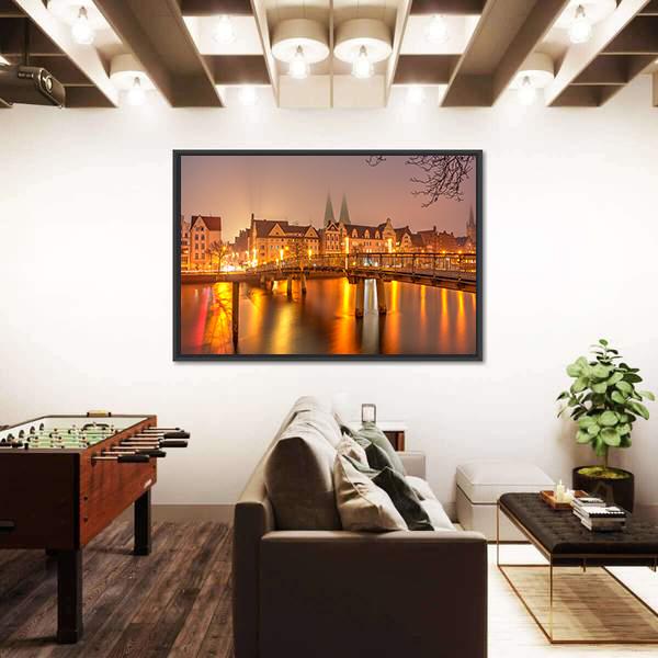 View Of Old Town Pier Architecture In Lubeck Canvas Wall Art-3 Horizontal-Gallery Wrap-25" x 16"-Tiaracle