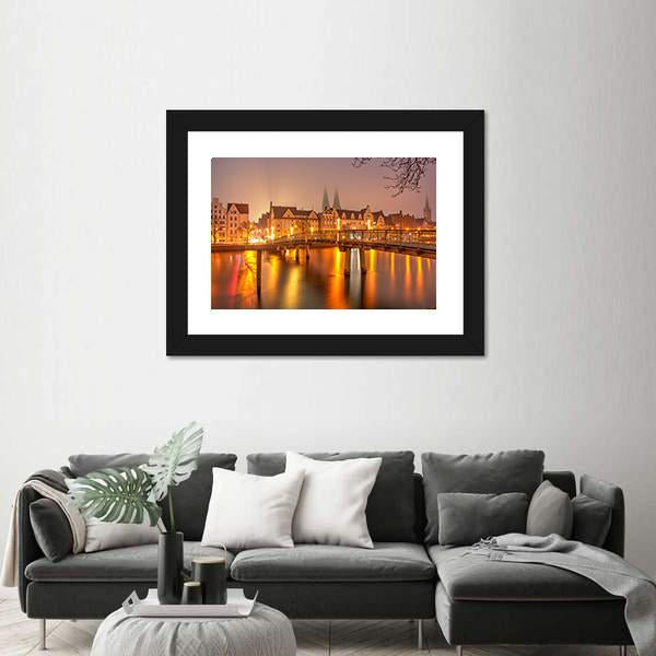 View Of Old Town Pier Architecture In Lubeck Canvas Wall Art-3 Horizontal-Gallery Wrap-25" x 16"-Tiaracle