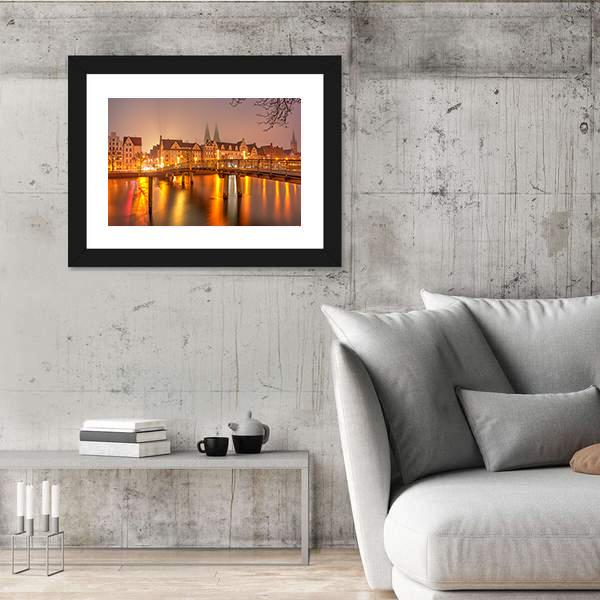 View Of Old Town Pier Architecture In Lubeck Canvas Wall Art-3 Horizontal-Gallery Wrap-25" x 16"-Tiaracle