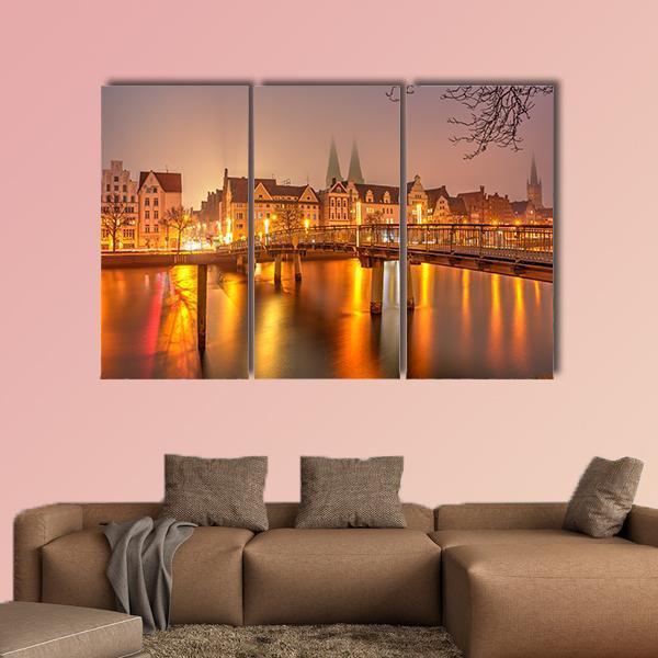 View Of Old Town Pier Architecture In Lubeck Canvas Wall Art-5 Pop-Gallery Wrap-47" x 32"-Tiaracle