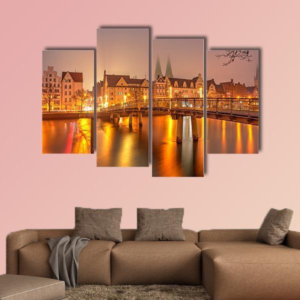 View Of Old Town Pier Architecture In Lubeck Canvas Wall Art-4 Pop-Gallery Wrap-50" x 32"-Tiaracle