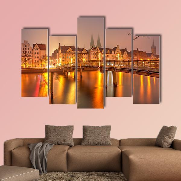 View Of Old Town Pier Architecture In Lubeck Canvas Wall Art-5 Pop-Gallery Wrap-47" x 32"-Tiaracle