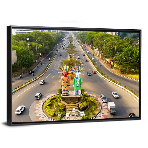 View Of Ondel-Ondel Monument Canvas Wall Art-3 Horizontal-Gallery Wrap-25" x 16"-Tiaracle