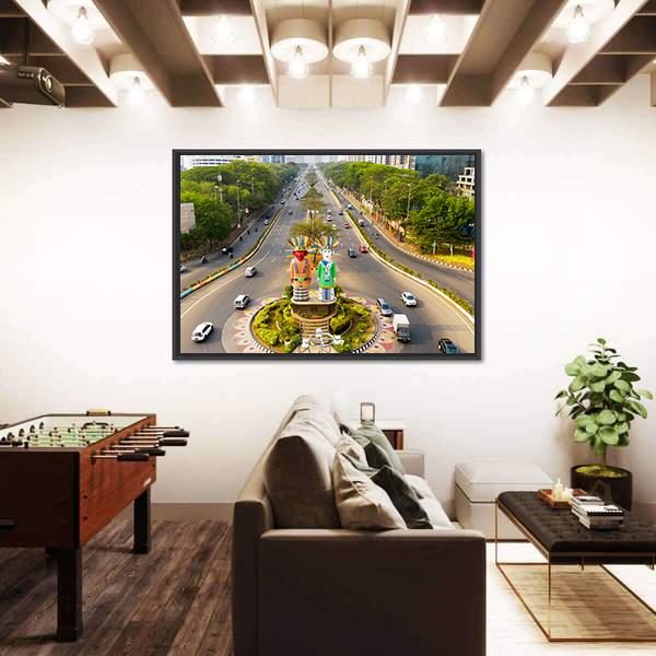 View Of Ondel-Ondel Monument Canvas Wall Art-3 Horizontal-Gallery Wrap-25" x 16"-Tiaracle