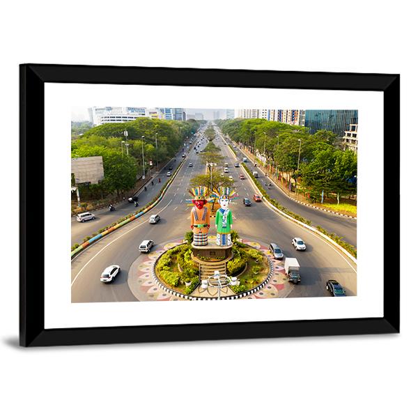 View Of Ondel-Ondel Monument Canvas Wall Art-3 Horizontal-Gallery Wrap-25" x 16"-Tiaracle
