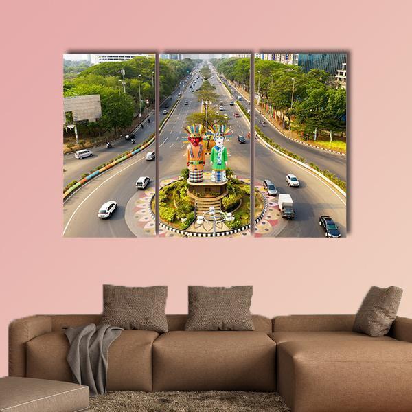 View Of Ondel-Ondel Monument Canvas Wall Art-3 Horizontal-Gallery Wrap-37" x 24"-Tiaracle