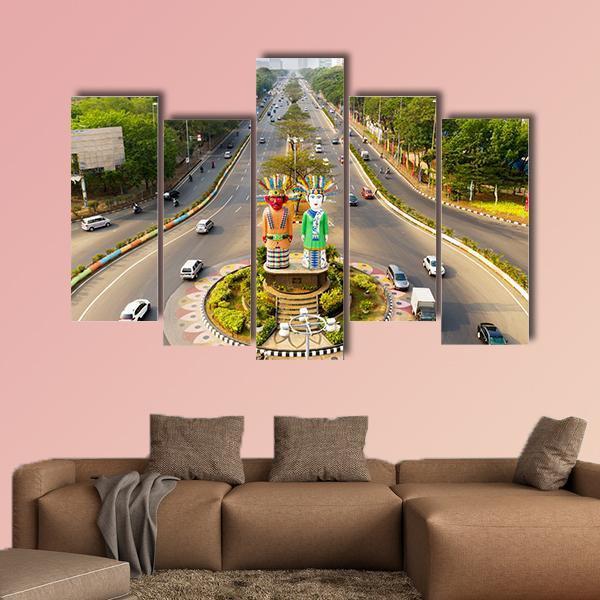 View Of Ondel-Ondel Monument Canvas Wall Art-5 Pop-Gallery Wrap-47" x 32"-Tiaracle