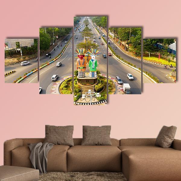 View Of Ondel-Ondel Monument Canvas Wall Art-5 Star-Gallery Wrap-62" x 32"-Tiaracle