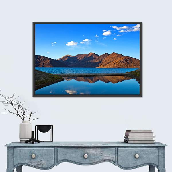 View Of Pangong Lake Canvas Wall Art-1 Piece-Floating Frame-24" x 16"-Tiaracle