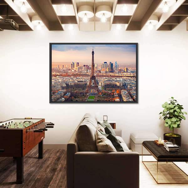 View Of Paris And Eiffel Tower At Sunset France Canvas Wall Art-3 Horizontal-Gallery Wrap-25&quot; x 16&quot;-Tiaracle