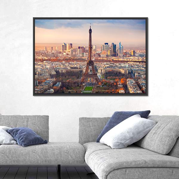 View Of Paris And Eiffel Tower At Sunset France Canvas Wall Art-3 Horizontal-Gallery Wrap-25&quot; x 16&quot;-Tiaracle