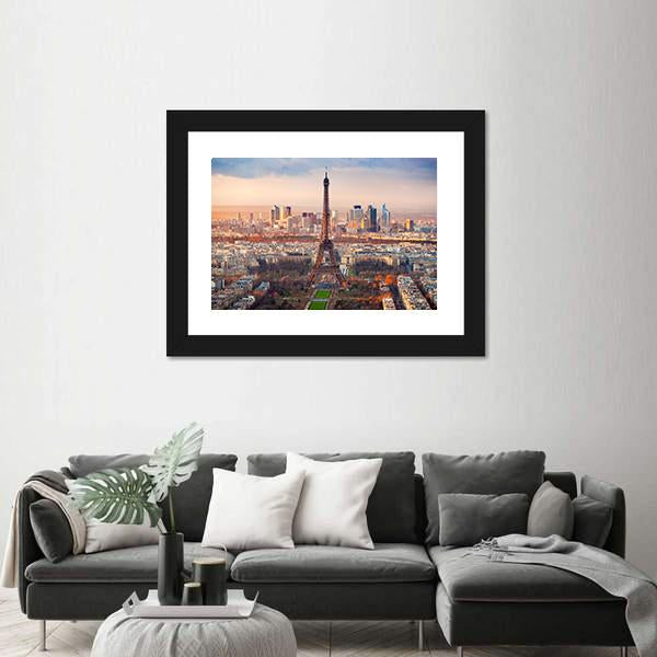 View Of Paris And Eiffel Tower At Sunset France Canvas Wall Art-3 Horizontal-Gallery Wrap-25&quot; x 16&quot;-Tiaracle
