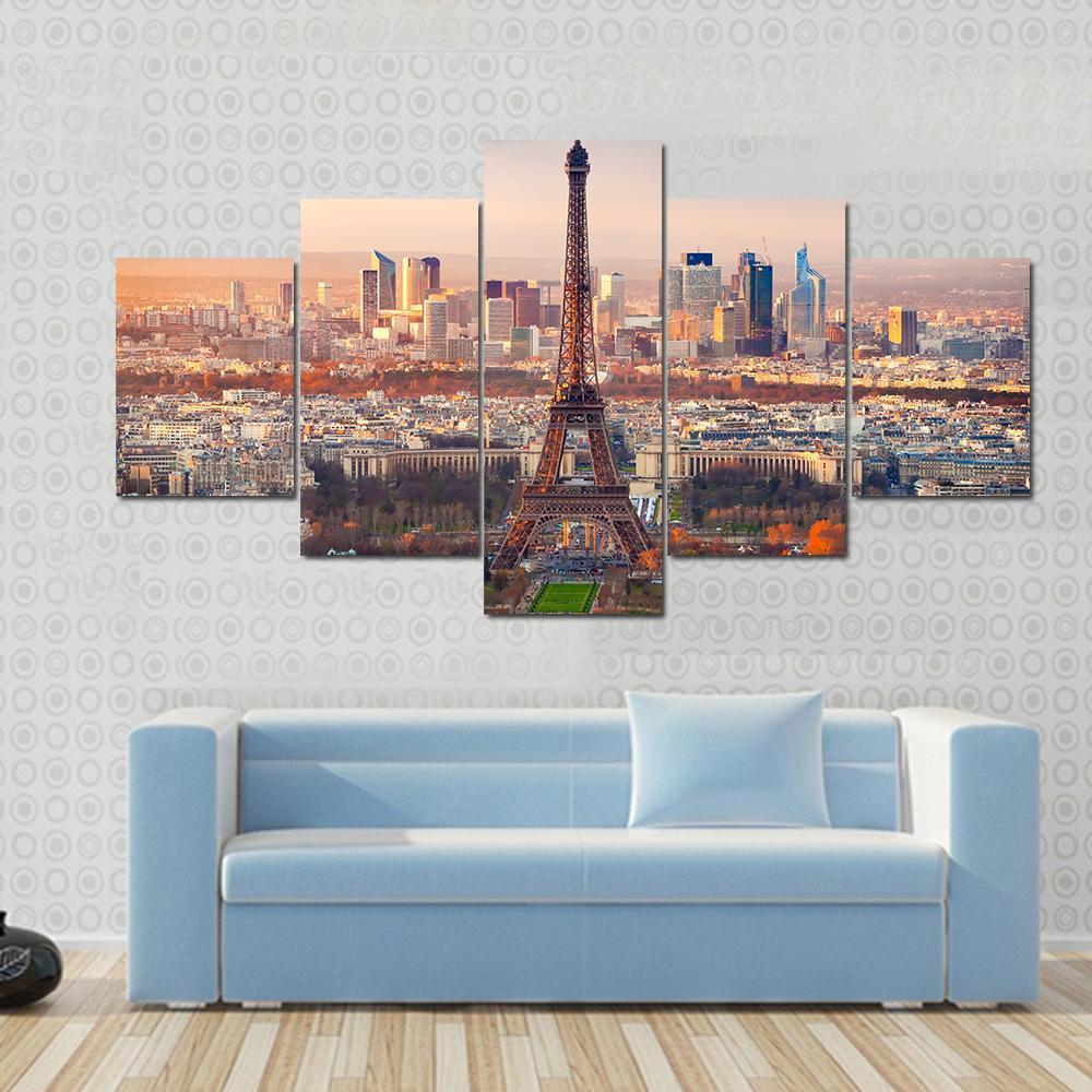 View Of Paris And Eiffel Tower At Sunset France Canvas Wall Art-1 Piece-Gallery Wrap-48" x 32"-Tiaracle