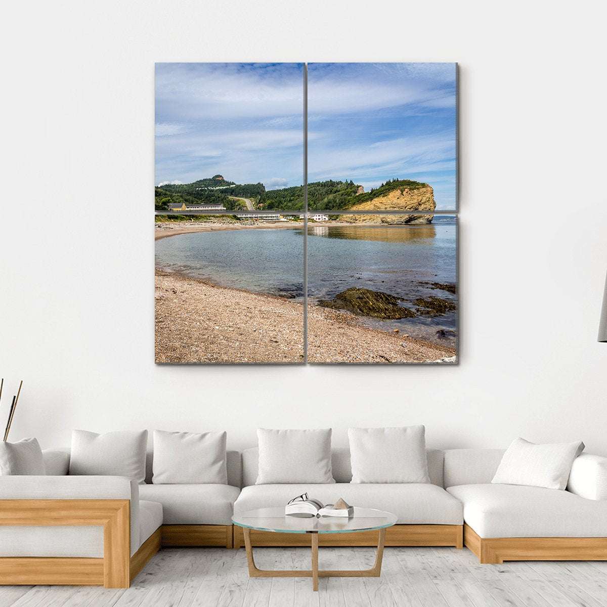 View Of Perce Village In Quebec Canada Canvas Wall Art-4 Square-Gallery Wrap-17" x 17"-Tiaracle