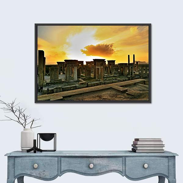 View Of Persepolis At Sunset In Iran Canvas Wall Art-1 Piece-Floating Frame-24" x 16"-Tiaracle