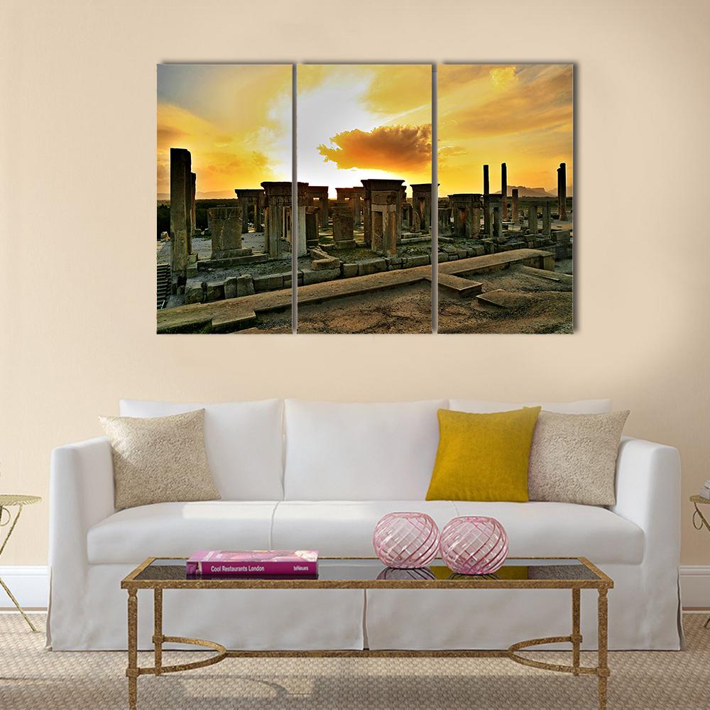 View Of Persepolis At Sunset In Iran Canvas Wall Art-3 Horizontal-Gallery Wrap-25" x 16"-Tiaracle