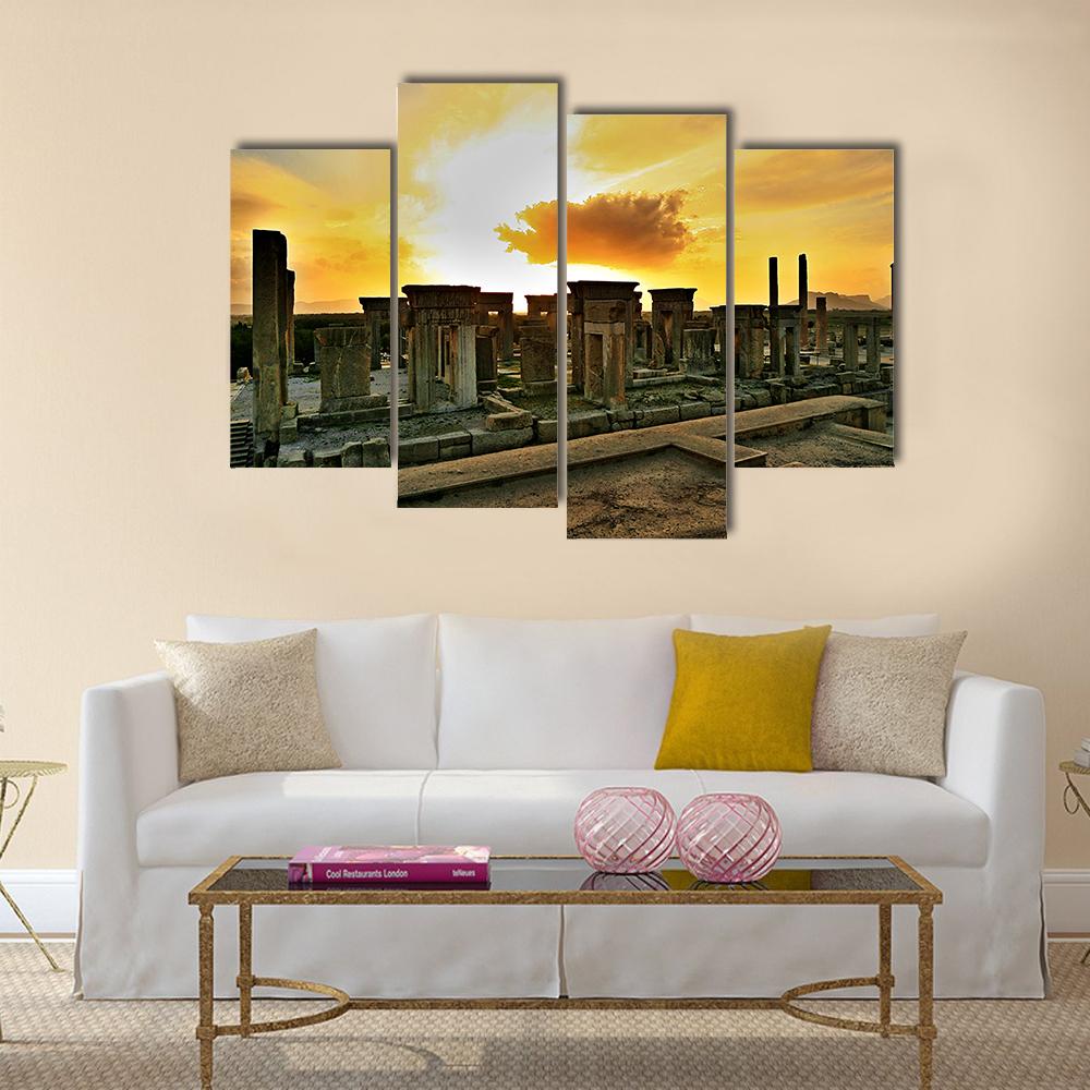 View Of Persepolis At Sunset In Iran Canvas Wall Art-4 Pop-Gallery Wrap-34" x 20"-Tiaracle