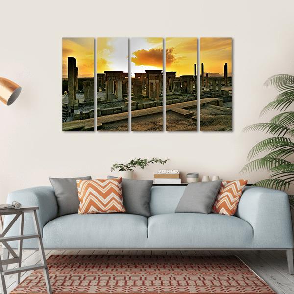 View Of Persepolis At Sunset In Iran Canvas Wall Art-5 Horizontal-Gallery Wrap-22" x 12"-Tiaracle