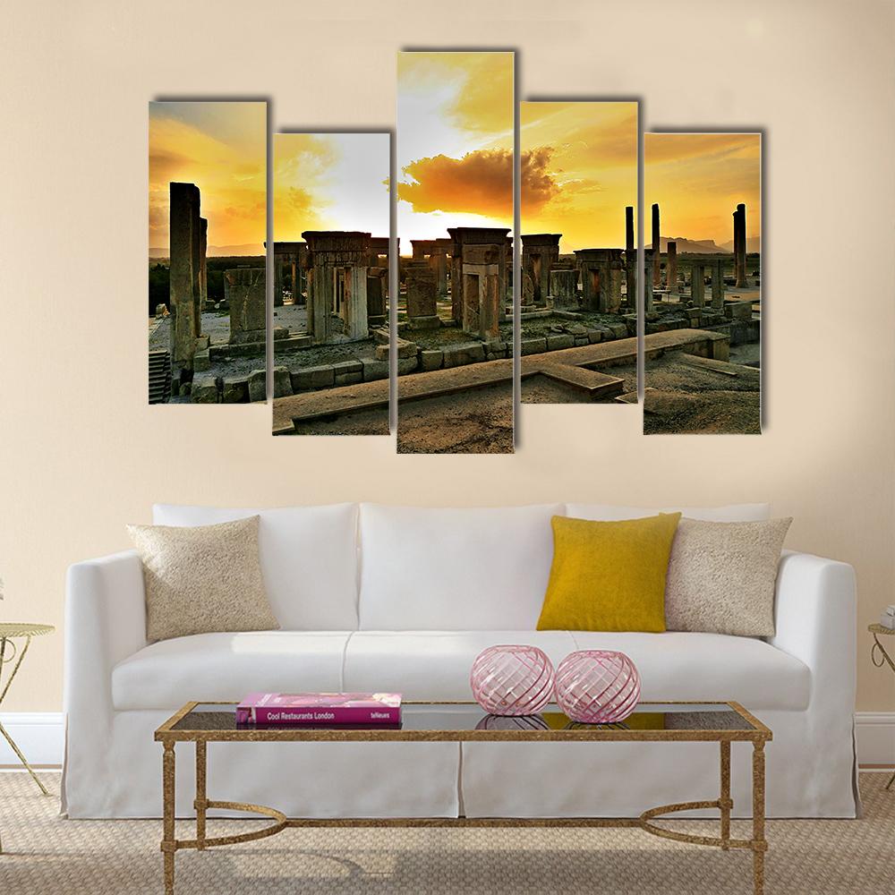 View Of Persepolis At Sunset In Iran Canvas Wall Art-5 Pop-Gallery Wrap-32" x 21"-Tiaracle
