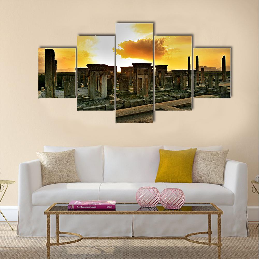 View Of Persepolis At Sunset In Iran Canvas Wall Art-5 Star-Gallery Wrap-42" x 21"-Tiaracle