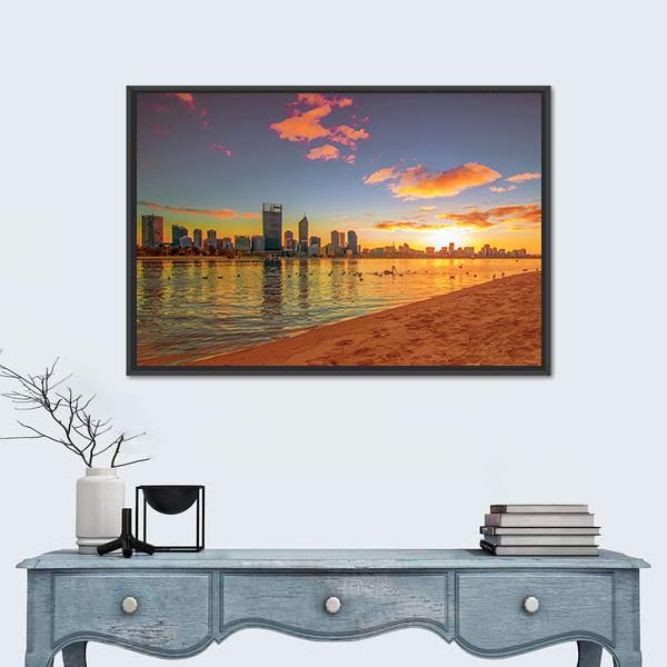 View Of Perth Skyline From Swan River Canvas Wall Art-1 Piece-Floating Frame-24" x 16"-Tiaracle