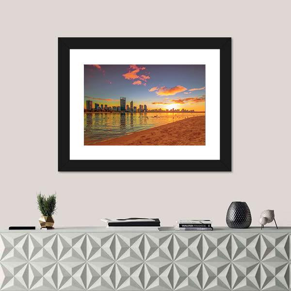View Of Perth Skyline From Swan River Canvas Wall Art-1 Piece-Framed Print-20" x 16"-Tiaracle