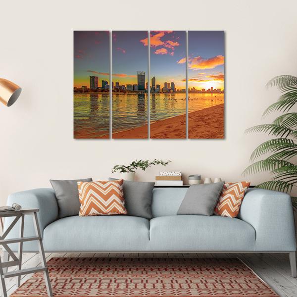 View Of Perth Skyline From Swan River Canvas Wall Art-4 Horizontal-Gallery Wrap-34" x 24"-Tiaracle