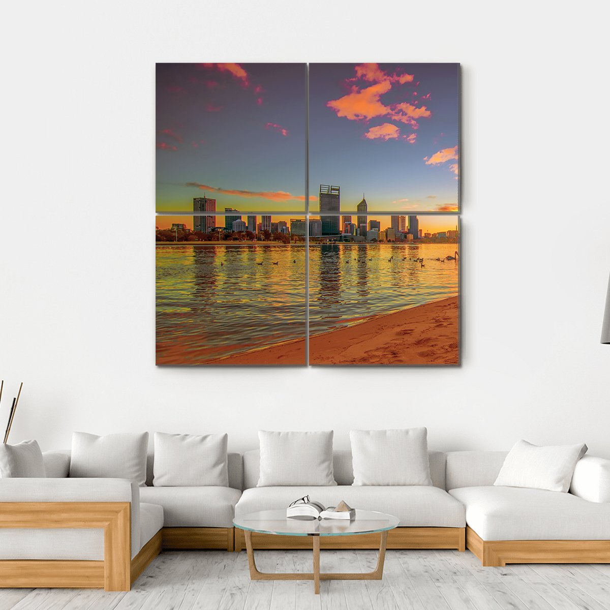 View Of Perth Skyline From Swan River Canvas Wall Art-4 Square-Gallery Wrap-17" x 17"-Tiaracle