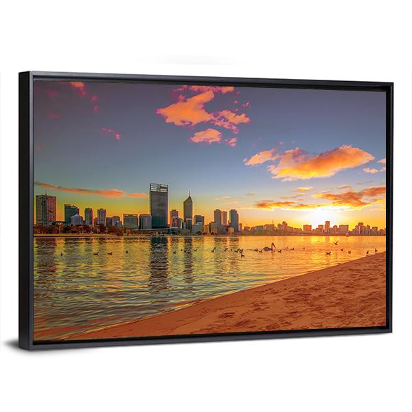 View Of Perth Skyline From Swan River Canvas Wall Art-3 Horizontal-Gallery Wrap-25" x 16"-Tiaracle