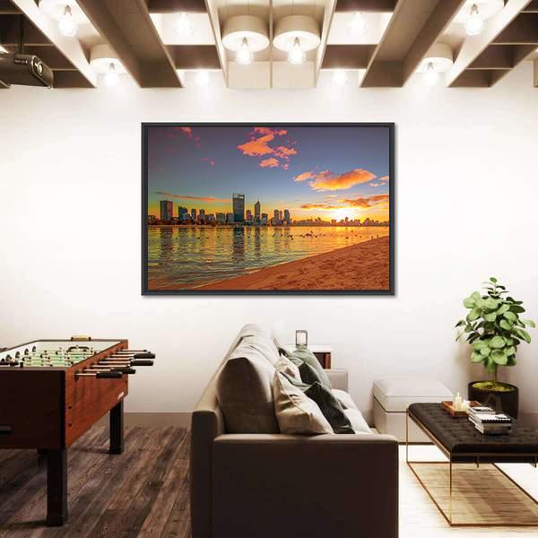 View Of Perth Skyline From Swan River Canvas Wall Art-3 Horizontal-Gallery Wrap-25" x 16"-Tiaracle