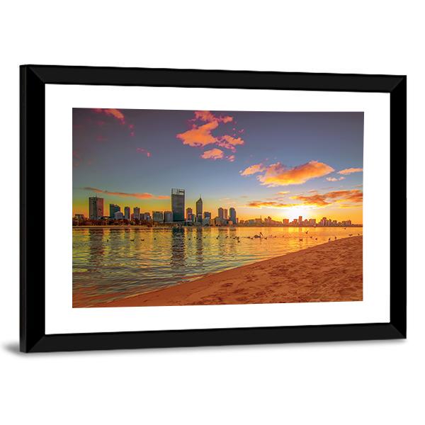 View Of Perth Skyline From Swan River Canvas Wall Art-3 Horizontal-Gallery Wrap-25" x 16"-Tiaracle