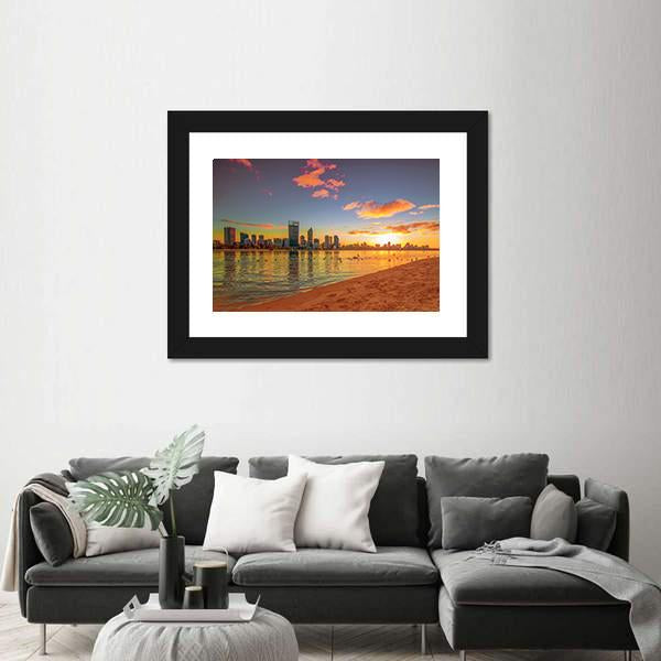 View Of Perth Skyline From Swan River Canvas Wall Art-3 Horizontal-Gallery Wrap-25" x 16"-Tiaracle