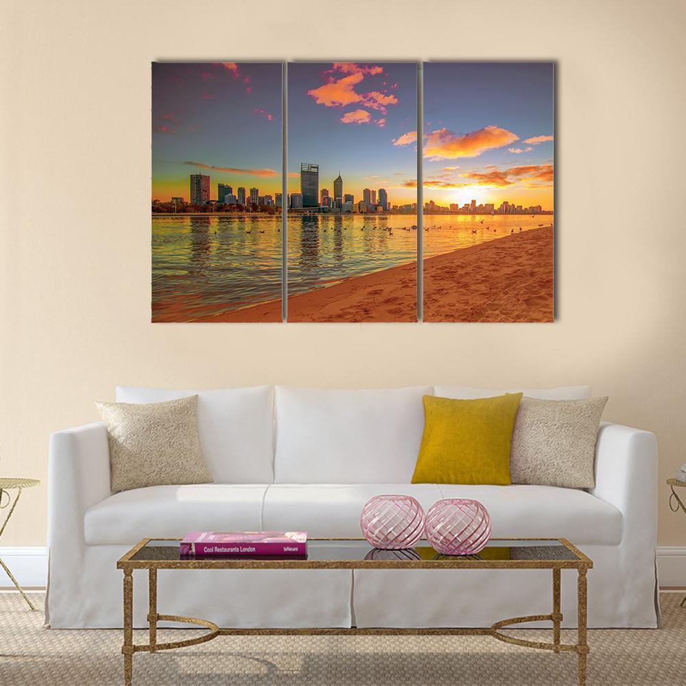 View Of Perth Skyline From Swan River Canvas Wall Art-3 Horizontal-Gallery Wrap-37" x 24"-Tiaracle