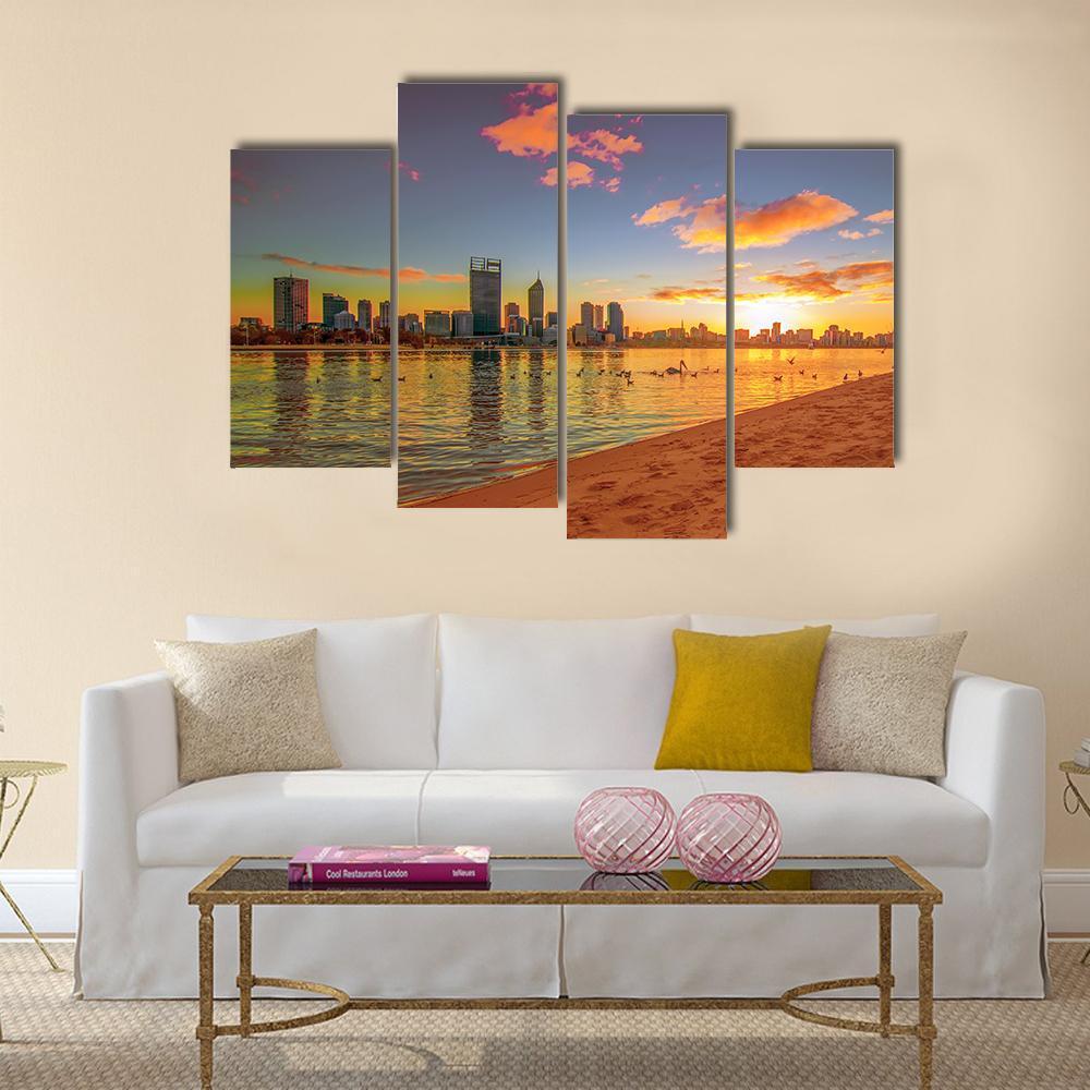 View Of Perth Skyline From Swan River Canvas Wall Art-4 Pop-Gallery Wrap-50" x 32"-Tiaracle
