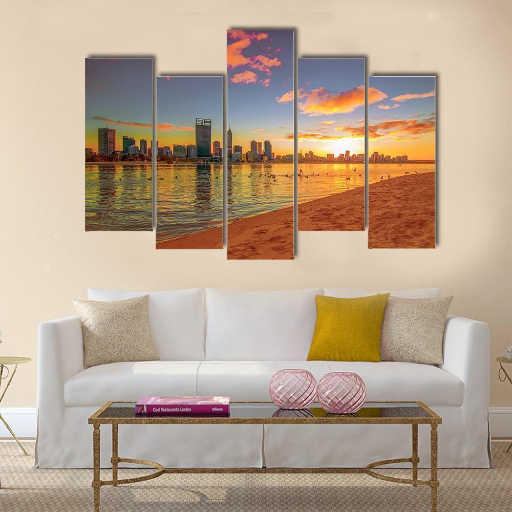 View Of Perth Skyline From Swan River Canvas Wall Art-5 Pop-Gallery Wrap-47" x 32"-Tiaracle