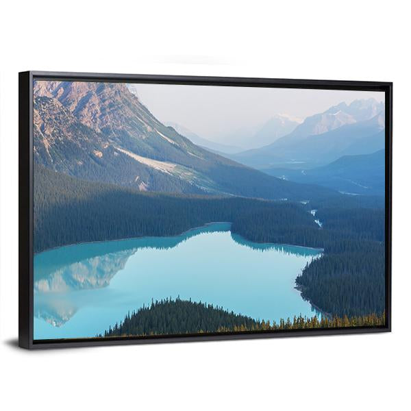 View Of Peyto Lake In Misty Morning Canvas Wall Art-3 Horizontal-Gallery Wrap-25" x 16"-Tiaracle