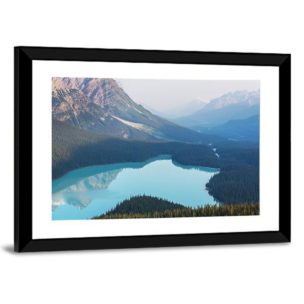 View Of Peyto Lake In Misty Morning Canvas Wall Art-3 Horizontal-Gallery Wrap-25" x 16"-Tiaracle