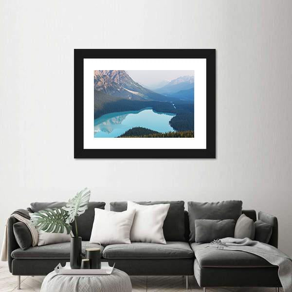 View Of Peyto Lake In Misty Morning Canvas Wall Art-3 Horizontal-Gallery Wrap-25" x 16"-Tiaracle