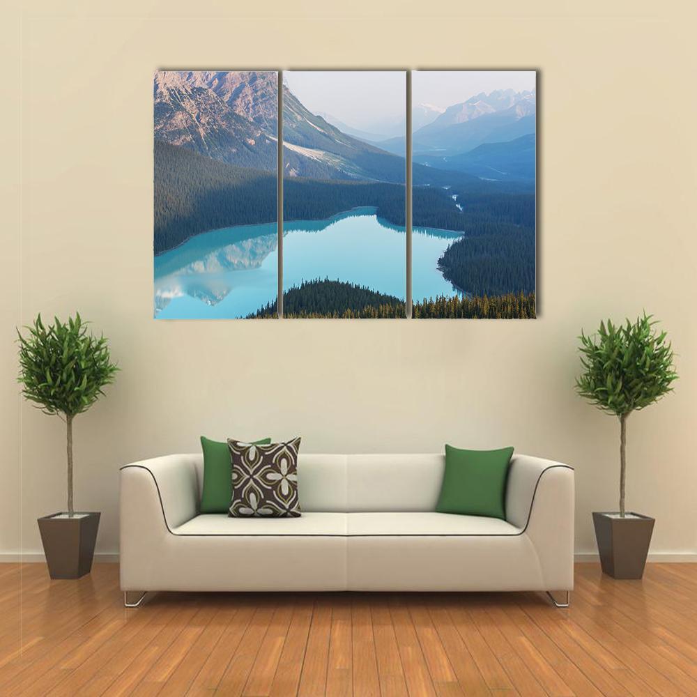 View Of Peyto Lake In Misty Morning Canvas Wall Art-3 Horizontal-Gallery Wrap-37" x 24"-Tiaracle